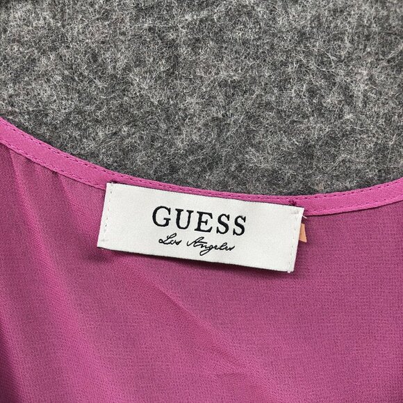 GUESS Pink Sleeveless Dress Size S Ruffle Chiffon A-Line Knee Length Flowy - Picture 5 of 8
